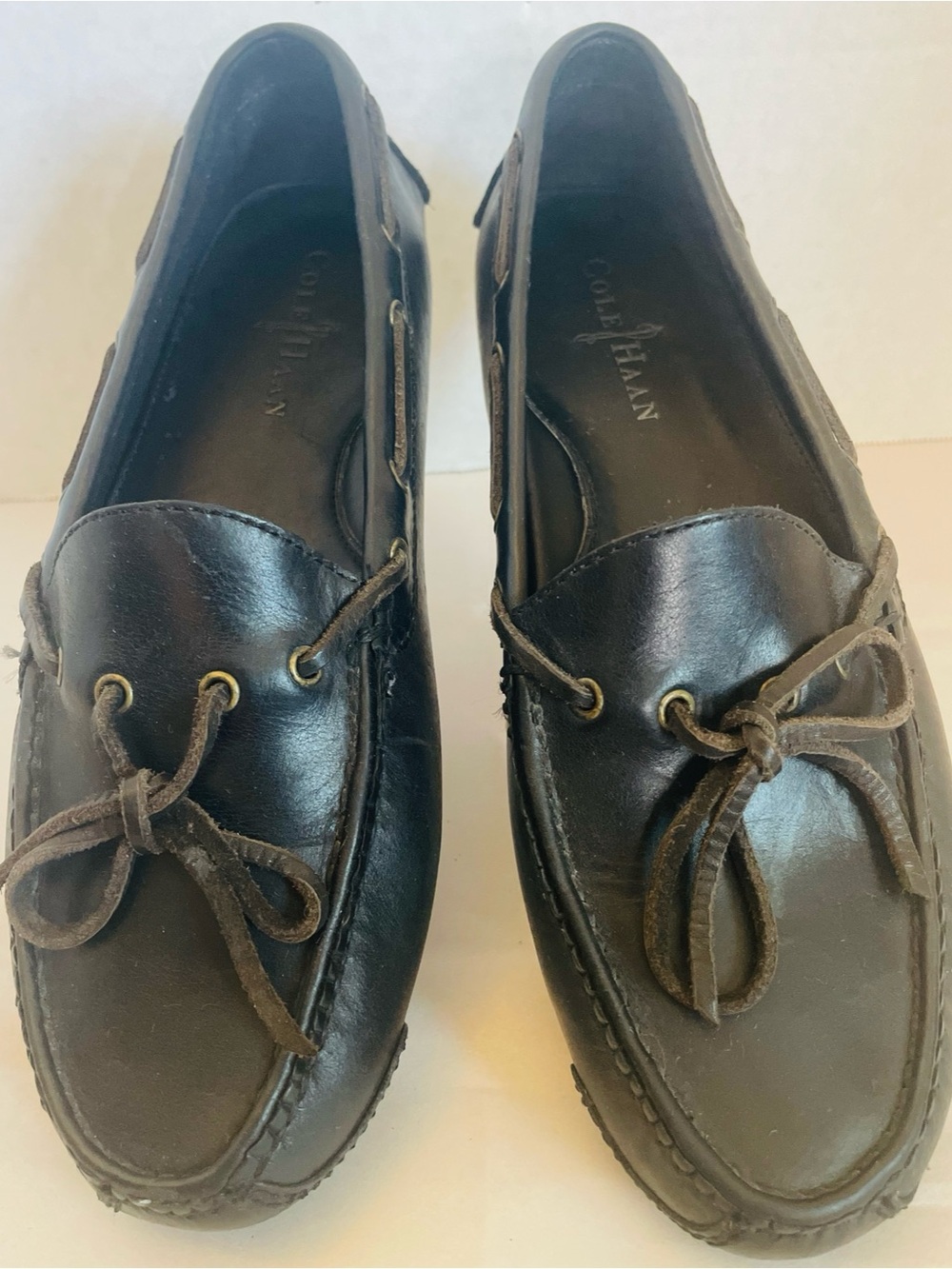 Cole Haan Mens Boat Shoes Slip On Loafers Real Black Leather Moccassins Size 8